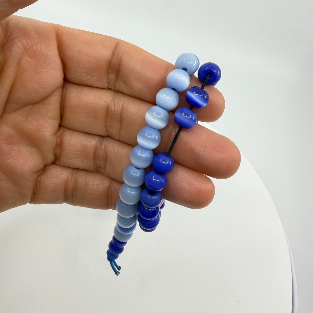 Cobalt Blue Cat's Eye Bead Bracelet Stack - 2 Pc Vibrant Set
